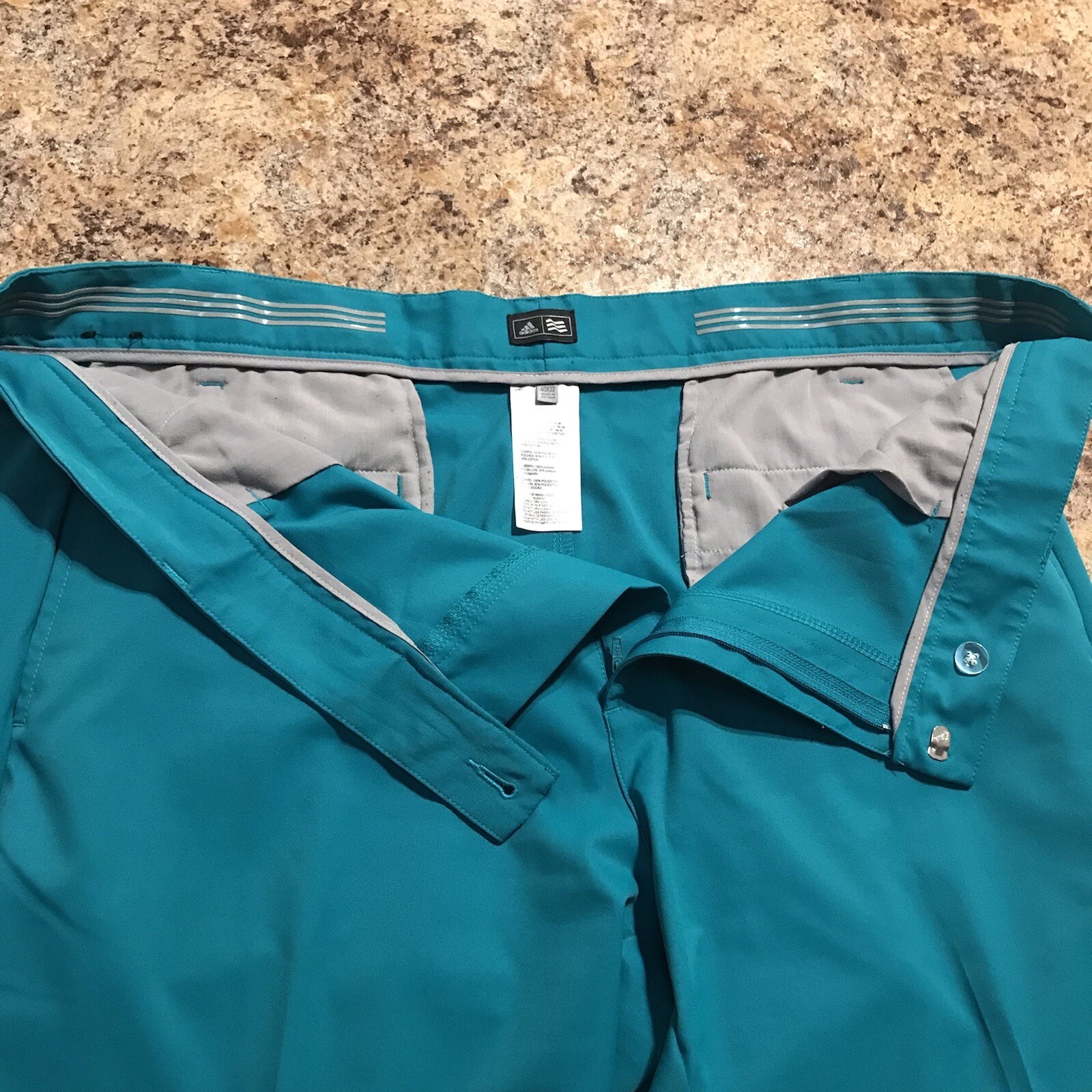 Adidas Men's Golf Pants 40x32 Blue Green Grip Waistband Pair 3 Stripe