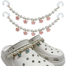 Pearl Shoe Chains Cute Flower Shoes Charms Blue Shell Pearl Shoes Charms Chai...