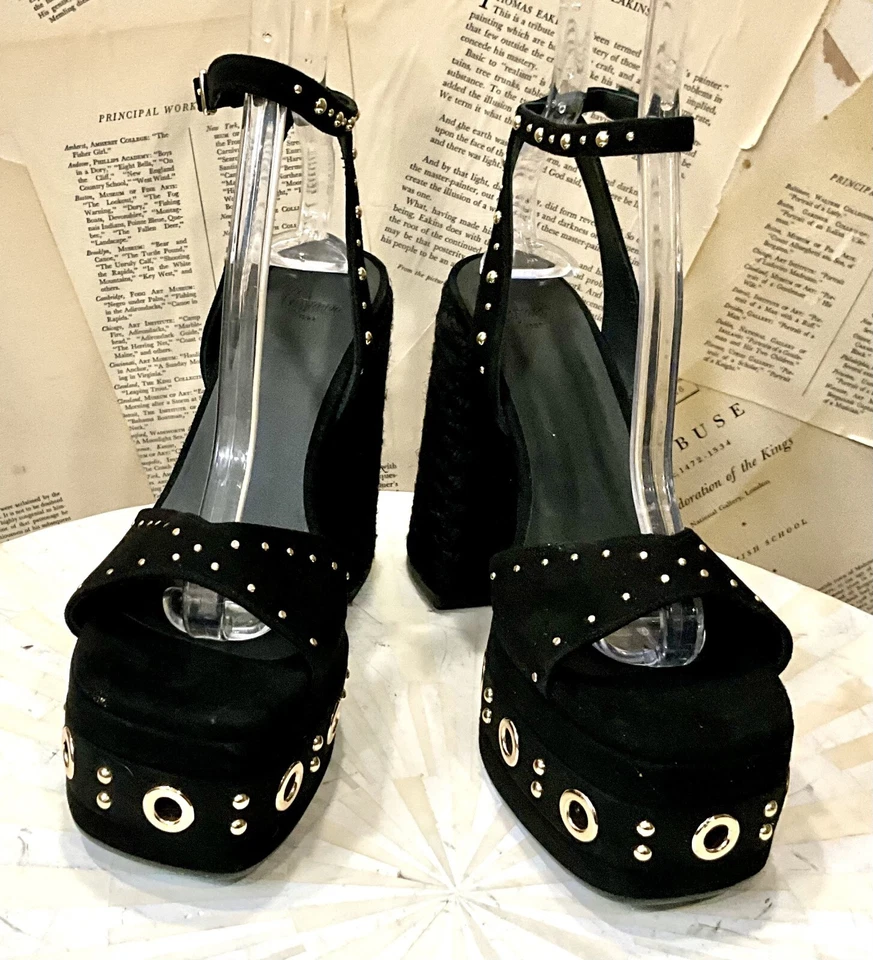 Anthropologie Castaner Fruamba sandalo plateau tacco borchiato nero 37/6,5 NUOVO - Immagine 3 di 4