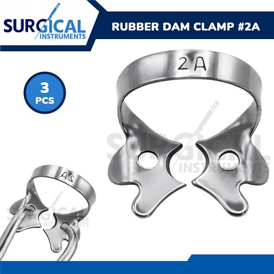 3 Endodontic Rubber Dam Clamps #2A Stainless Steel Surgical Dental German Grade