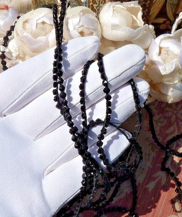 Collier Antique Perles De Jais Noir XIXe Siècle - Bijou Vintage, Pierre Naturelle, Occasion