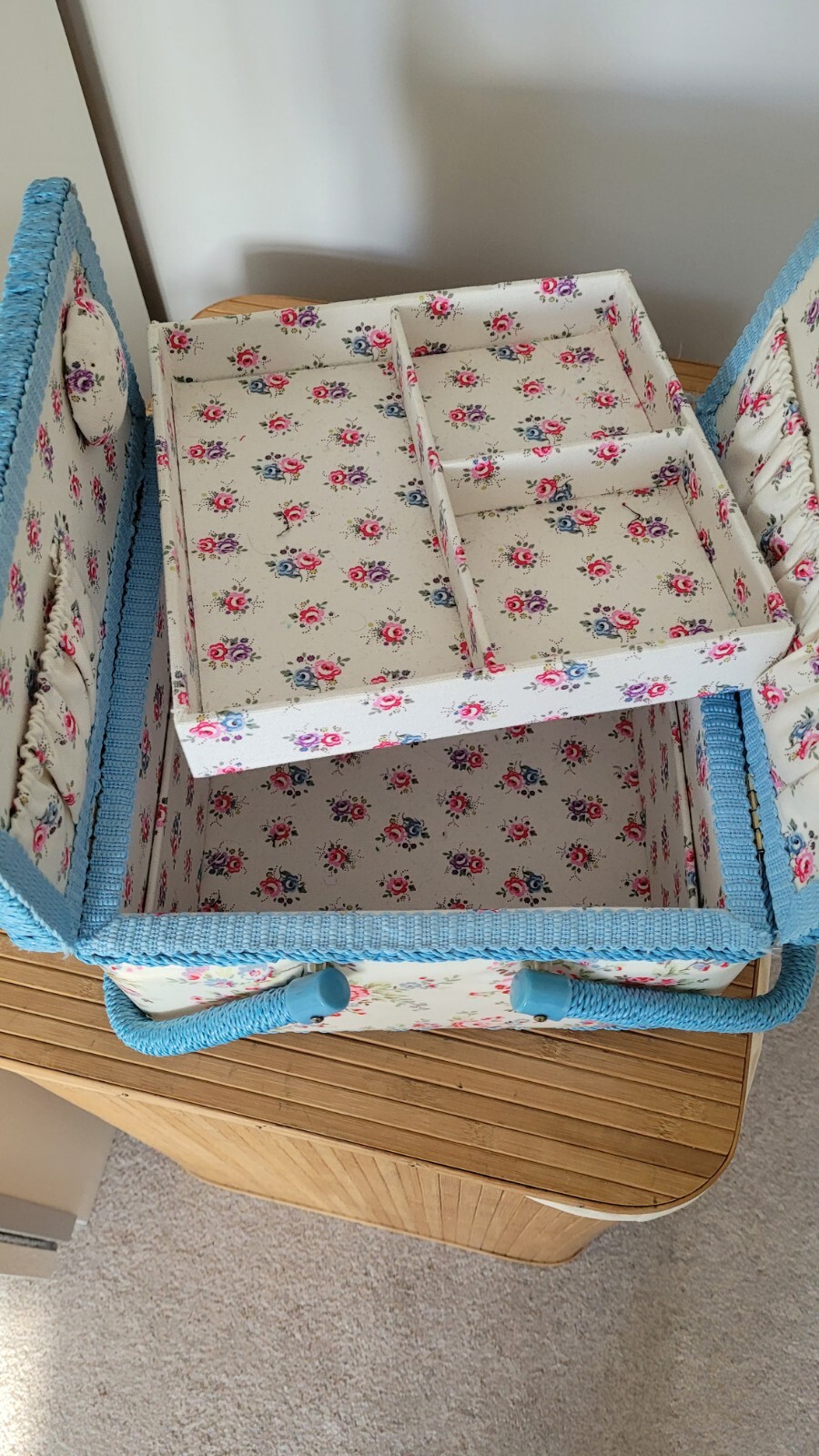 Cath Kidston Sewing Basket Box Storage in Oilcloth Roses Blue & Pink Floral eBay