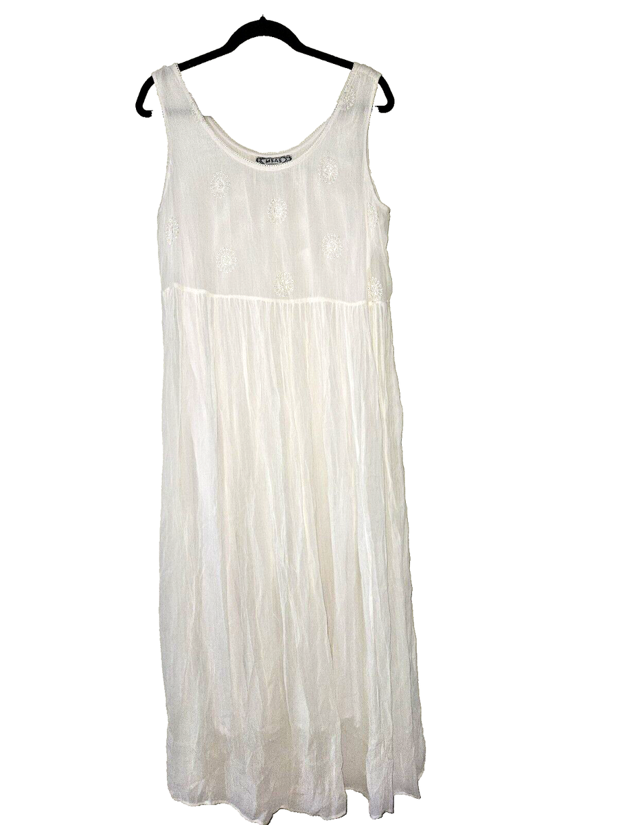 Vtg India L White Gauze Maxi Tank Dress Embroidery Empire Waist. Wedding  Dress ? | eBay