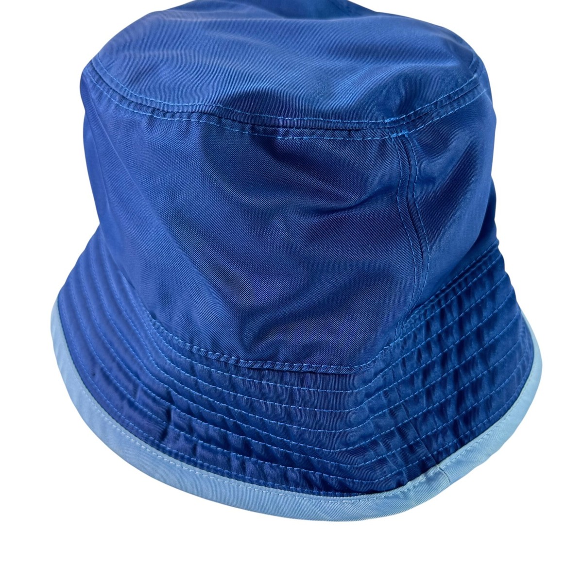 PRADA Blue Nylon Unisex Bucket Hat Metal Triangle Logo Made