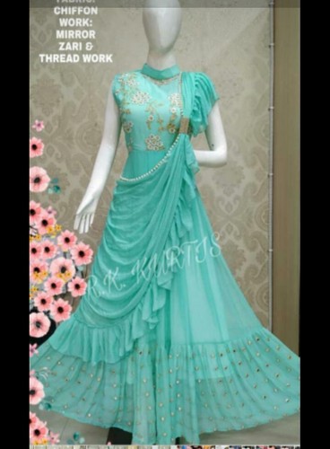 Frill Drape Gorgeous Ethnic Style Designer Indo Western Dress Flair Mirror Work Ebay