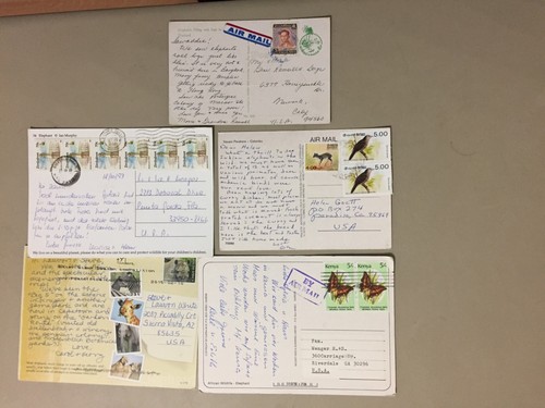 Five post cards with ELEPHANT picture:Thailand,Sri LankaZimbabwe,Kenya,S.Africa