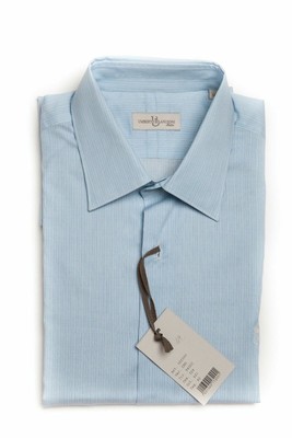 UMBERTO BILANCIONI Camicia Classica Cotone Cucito a Mano Righe Blu Tg 50  Slim | eBay