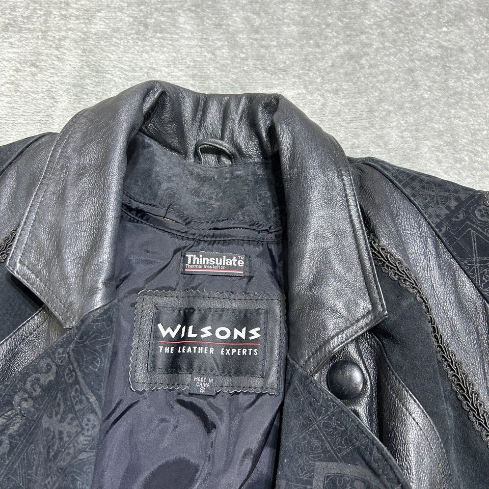 Abrigo de cuero vintage Wilsons para mujer S Paisley Trench Western con cinturón Foto 3 de 4