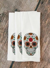 Sugar Skull Kitchen Towels Flour Sack 100% Cotton 16x28 Day of the Dead Set of 3