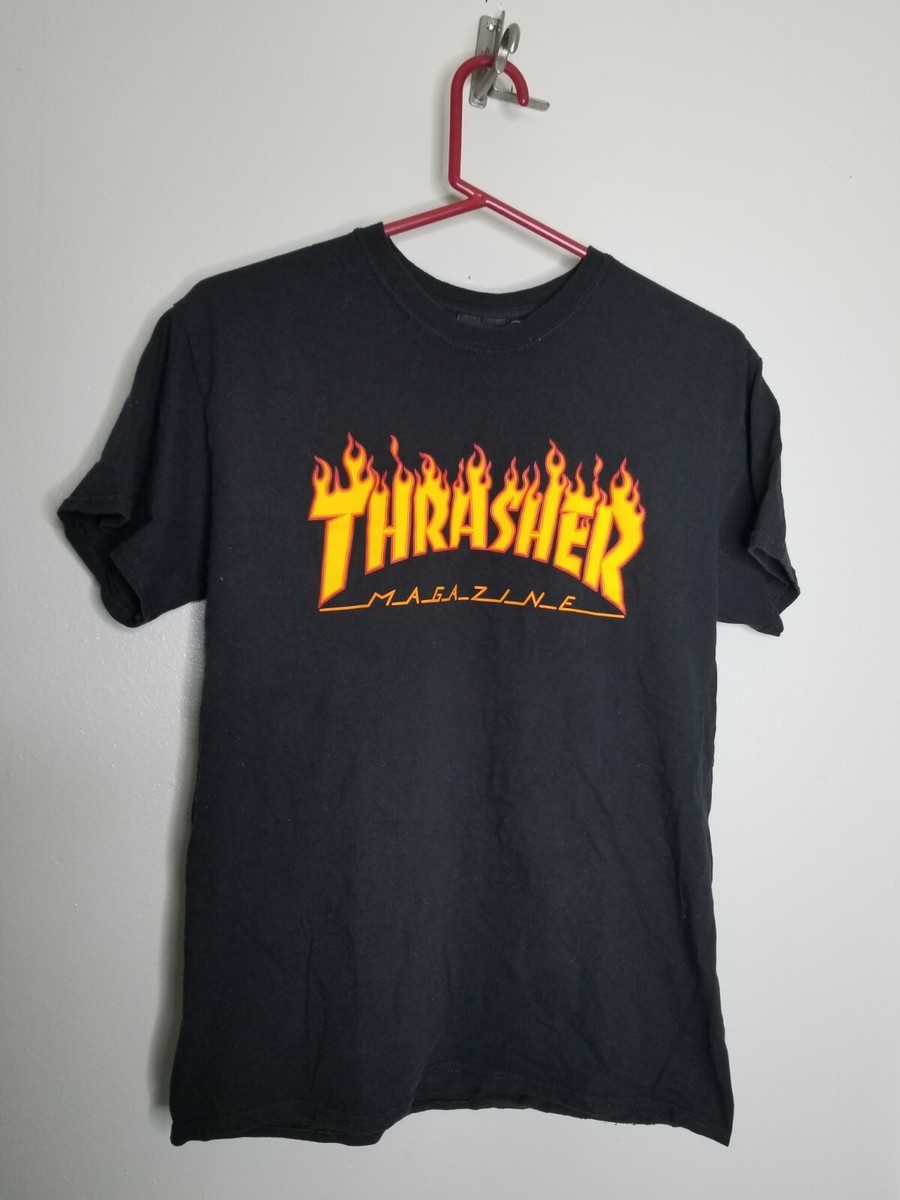 Thrasher Magazine Flame Logo Black T Shirt UNISEX Sz M Skateboard