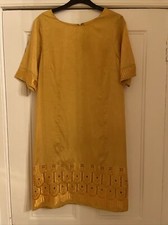 Vintage Topshop Gold Pure Silk Shift Dress size 12 Beautiful Embroidery