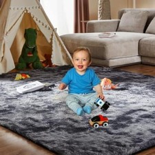 Area Rugs for Living Room, Shag Fluffy Bedroom 8x10 Feet Tie-dyed Dark Gray