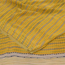 Sanskriti Vintage Sarees Yellow Pure Georgette Silk Print Sari 6 Yd Craft Fabric