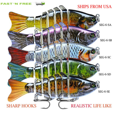 Fishing Lures 5Pack Baits Crankbaits Shrimp Bass Minnow Trout Segment Swimbait 6