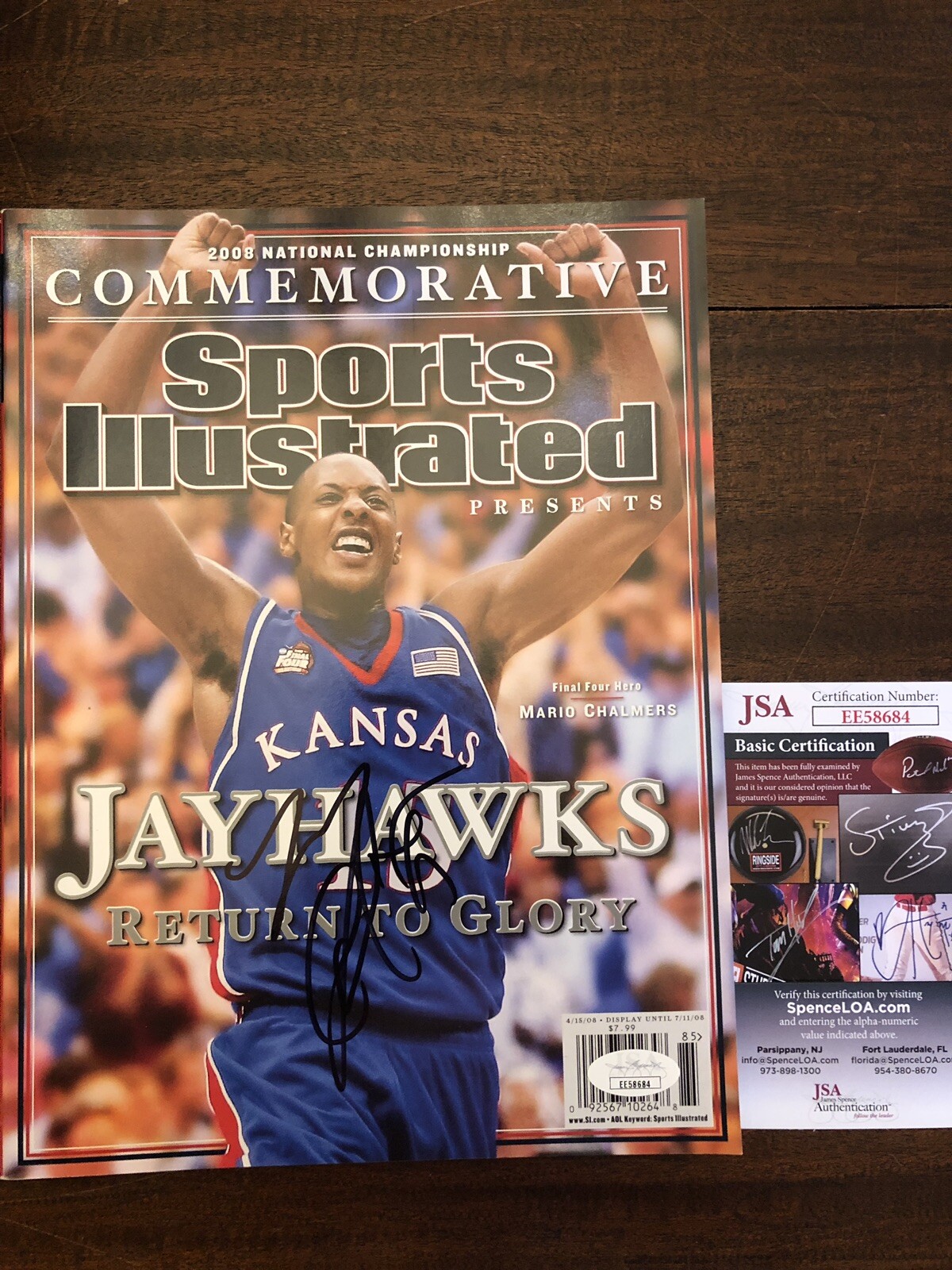 Mario Chalmers Autographed Signed Kansas Jayhawks SPORTS ILLUSTRATED MAGAZINE KANSAS JAYAHWKS KU AUTO JSA 2 