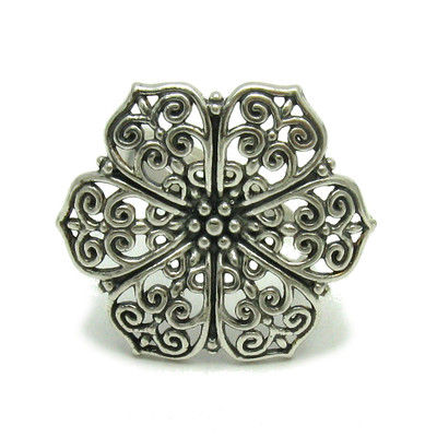 Genuine Sterling Silver Filigree Ring Flower Hallmarked Solid 925 Handmade