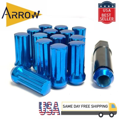 32x Blue 2'' M14x1.5 Spline Tuner Lug Nuts and Key Fit Nissan/Chevy/GMC Van
