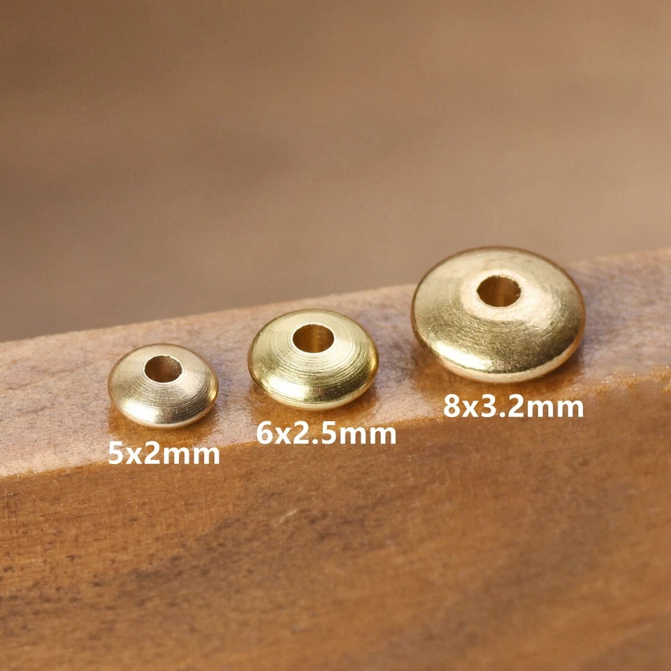 5x2mm 6x2.5mm 8x3mm Solid Brass Rondelle Loose Metal Spacer Craft Beads Lot DIY - Image 2 of 3
