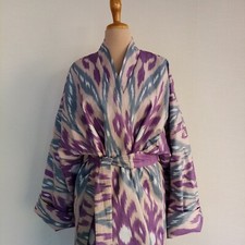Uzbek cotton ikat long kaftan.Uzbek chapan. Ikat kimono