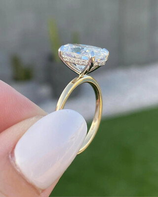 White Oval Cut Simulated Diamond Solitaire Yellow Plated 925