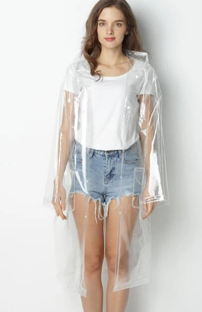 Impermeable Transparente Estilo Pasarela Mujeres Niñas Transparente Elegante Abrigo de Lluvia Chaqueta @ Foto 2 de 4