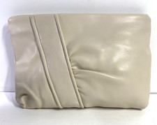 Vintage Ivory '80s Faux Leather Clutch Purse Bag Bazaar Shoulder Bag Cream Vinyl