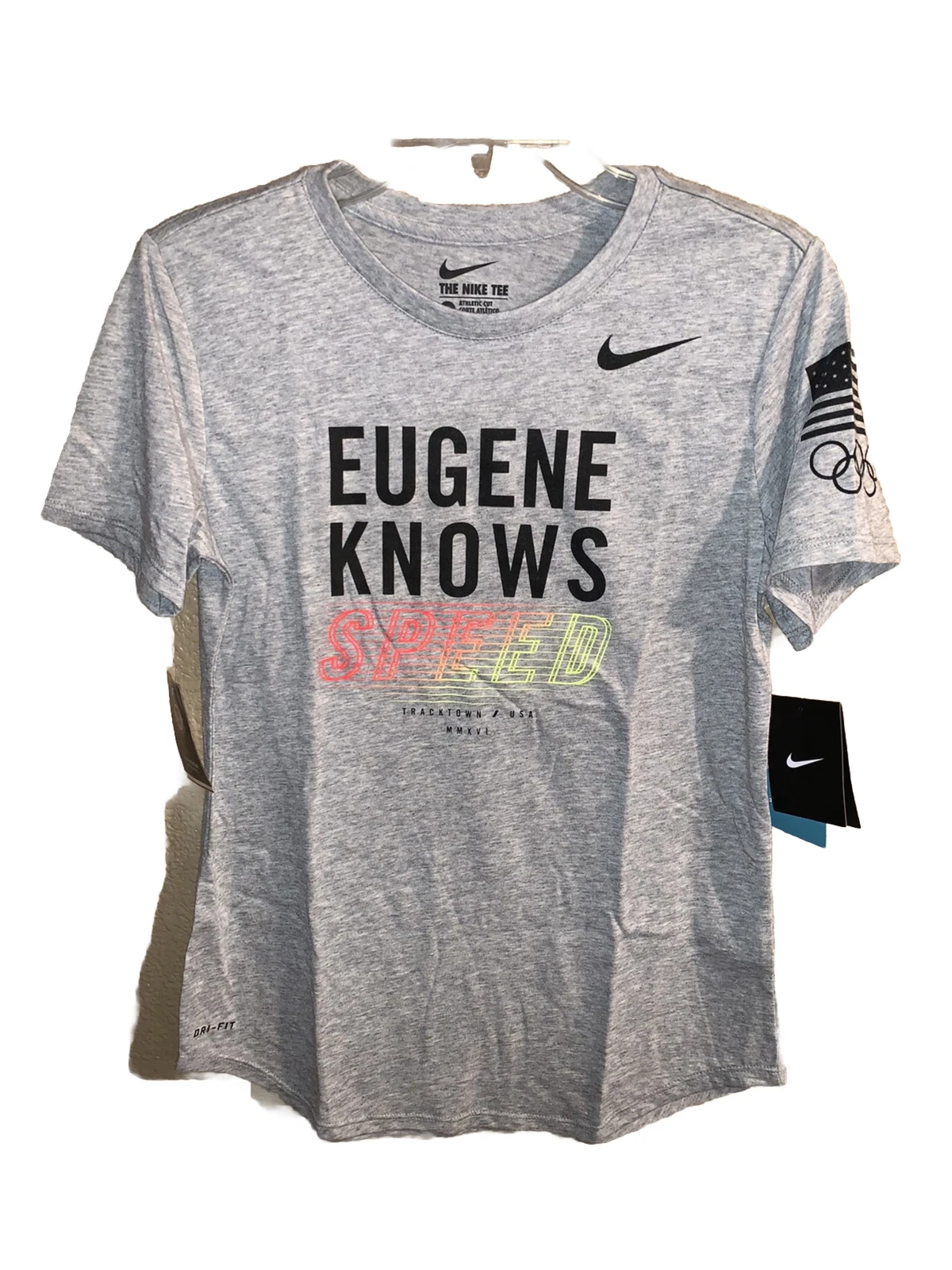 NWT WOMENS M NIKE EUGENE KNOWS SPEED TRACKTOWN USA OLYMPICS TRACK RUNNING SHIRT