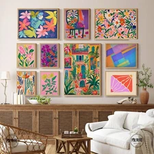 Maximalist wall art, Colorful prints, Set of 10 digital download, botanical art