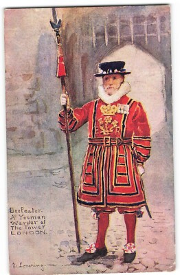 Beefeater Yeoman Warder des Tower of London liebender Künstler signierte Postkarte