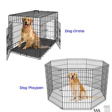Folding Metal Dog Crate Kennel Folding Pet Cage 2 Door w/ Tray 24"30"36"42" 48"