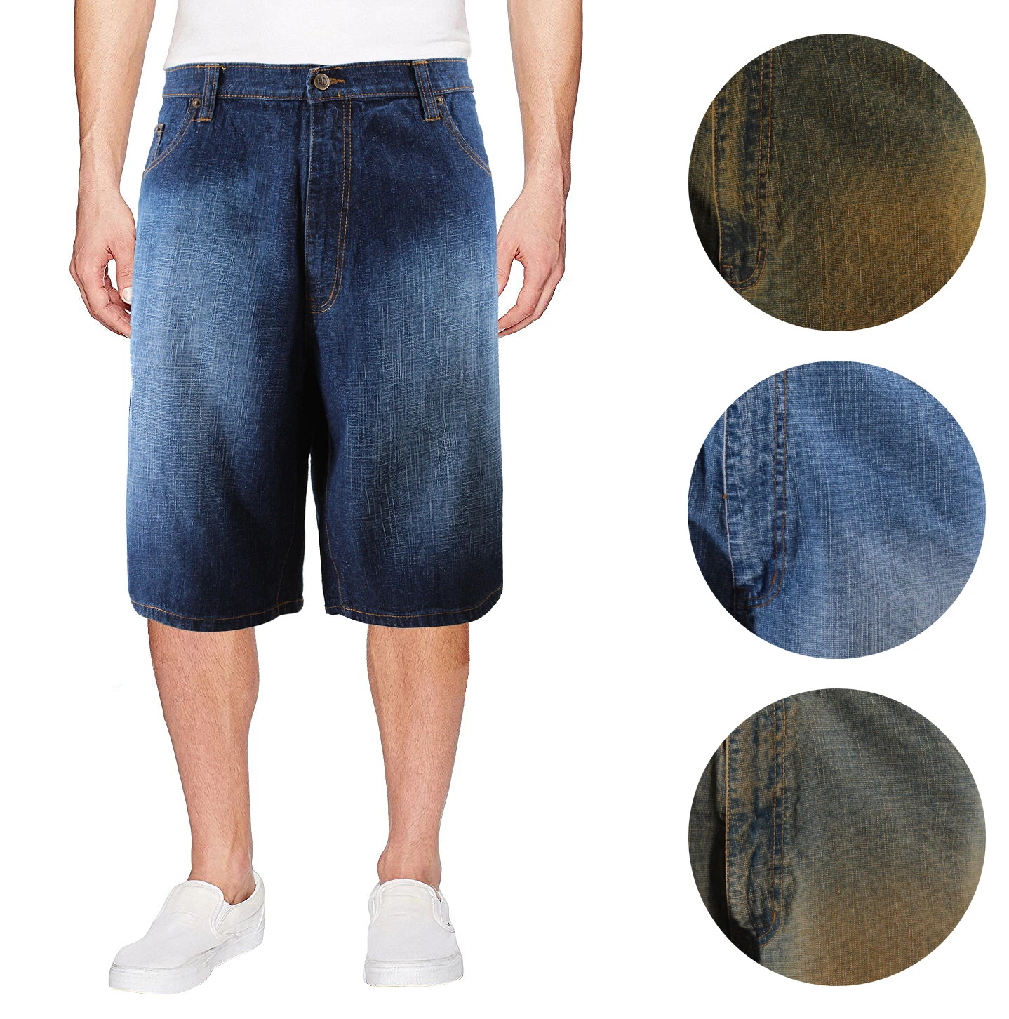 Men's Cotton Blend Denim Faded Wash Quality Relaxed Fit Casual Jean Shorts