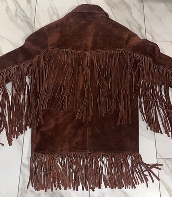 Vintage Brown Suede Leather Fringe Jacket Men s Western Cowboy Long Fringe 70s