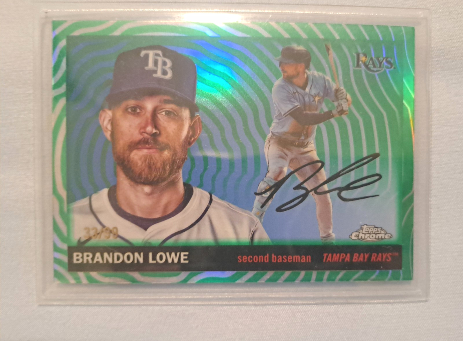 Topps Chrome 2019 Brandon Lowe Tampa Bay Rays #194 Green Wave Auto 32/99