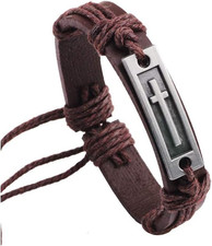 Cross Leather Bracelet Cross Style Multi Layer Design Stainless Steel Fashion Me