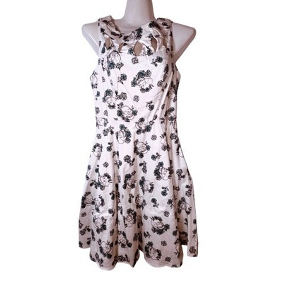 Hot Topic White Skull Floral Cutout Fit Flare Dress Small Sleeveless Goth  Punk
