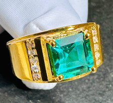 Emerald Men s Silver Ring, Sterling Signet Ring, Green Gemstone Jewelry Gift