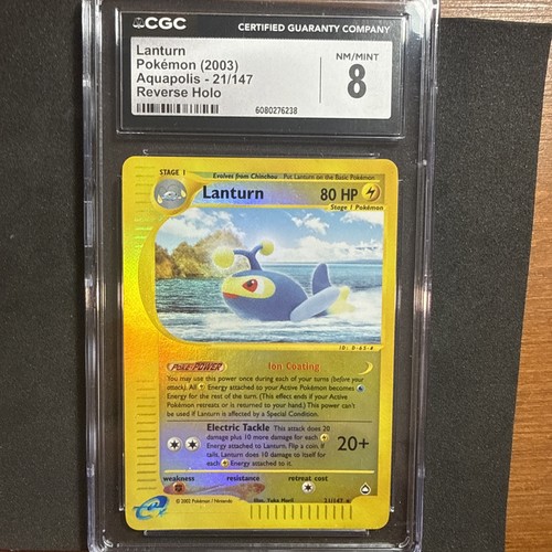 Pokémon Lanturn TCG Reverse Holo Rare Card 21/147 Aquapolis Ereader CGC 8 NM/M