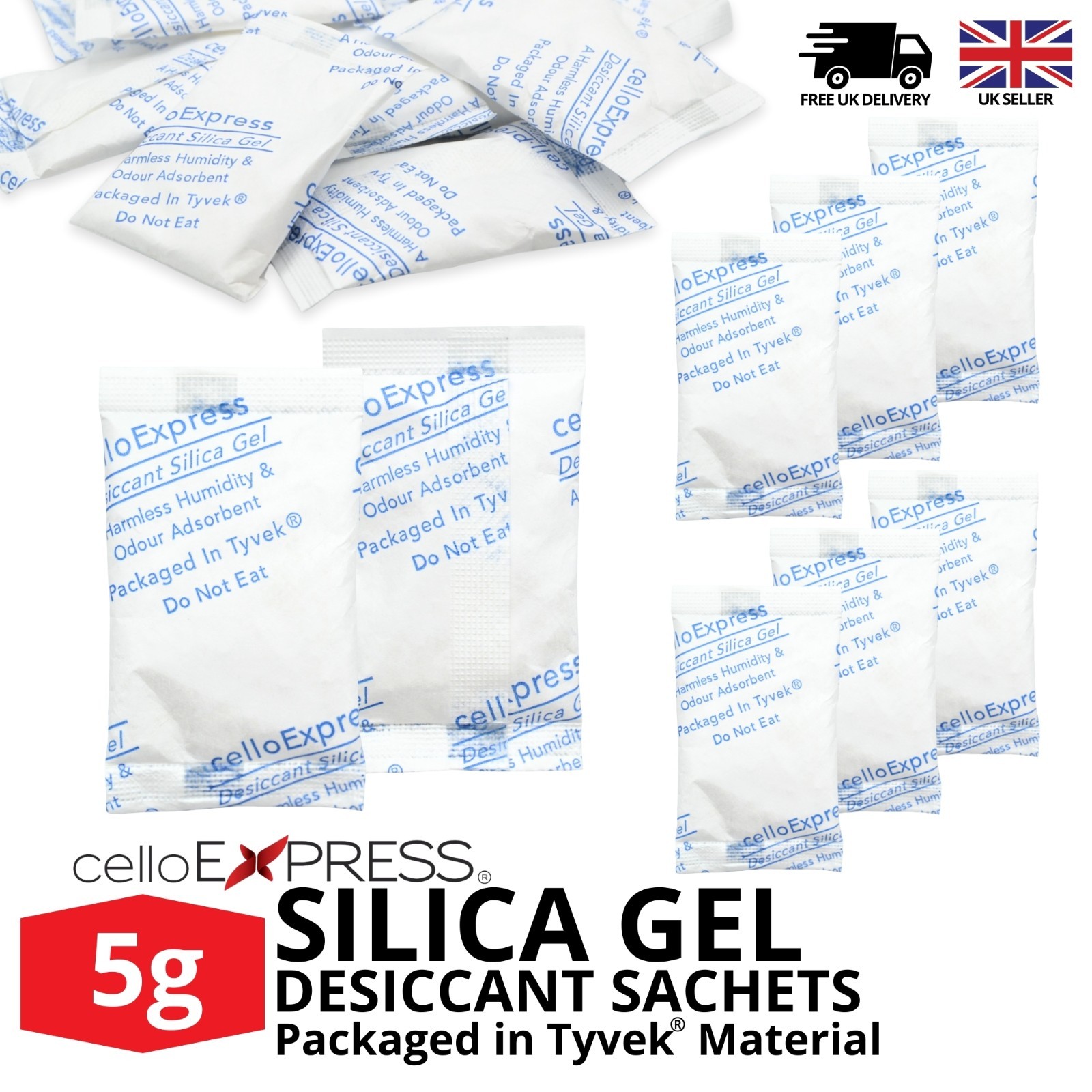 TYVEK® 5g Silica Gel Desiccant Packs - Moisture Absorber Bags Sachets UK Seller