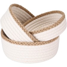 3 PCS Small Cotton Rope Storage Basket Set Round Organizer Jute Braid Bin
