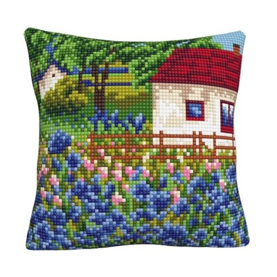 CDA Kreuzstichkissen Stickpackung ''Kornblumenfeld'', bedruckt, 40x40cm