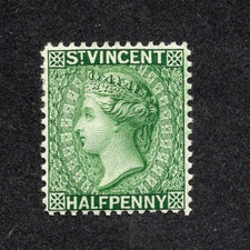 St. Vincent 1883 1/2p green Queen Victoria Scott # 41 Mint LH