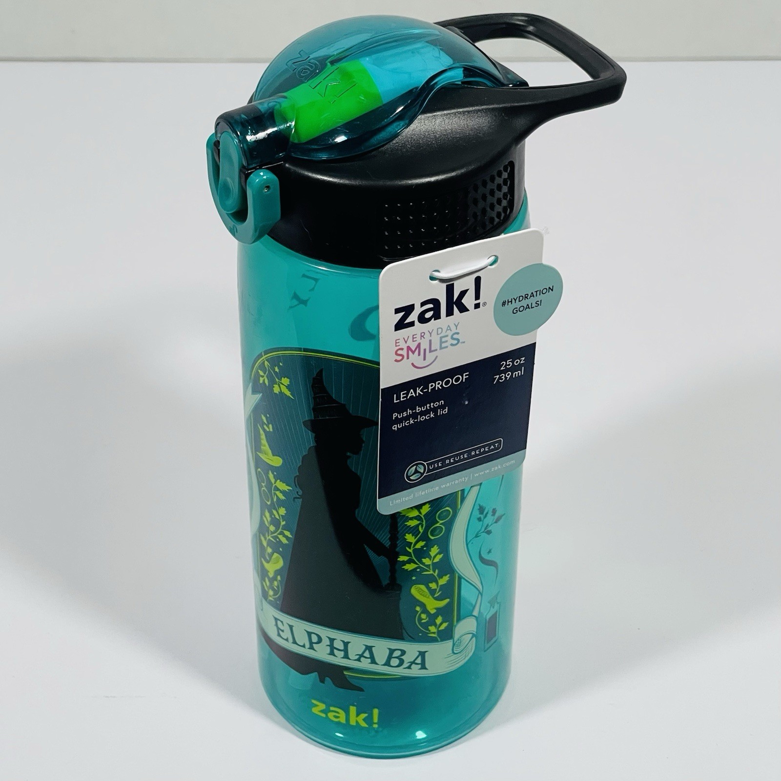 Zak! Wicked Elphaba Leak-Proof , Push Button Quick Lock Lid 25 Oz. Water Bottle