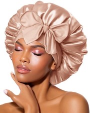BONNET QUEEN Silk Bonnet for Curly Hair, Satin Lined Night Cap w/Tie Band