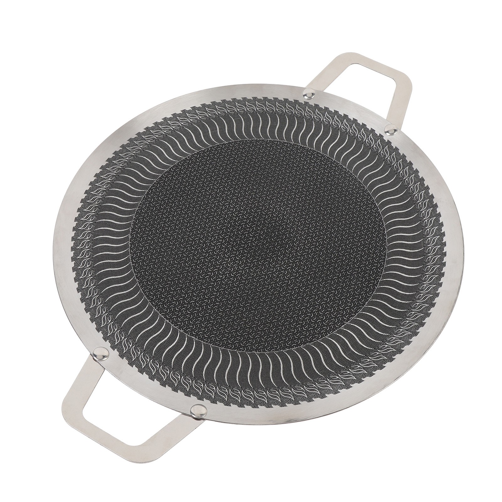 Korean Grill Pan Stainless Steel Nonstick Double Handle Round BBQ Griddle For In