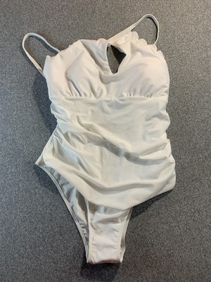 Swimsuit Womens 2XL White Hygiene Protection Ruched Cutout Halter Neck One-Piece