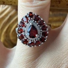 Natural Red Vermelho Garnet Sterling Silver Ring Size 6