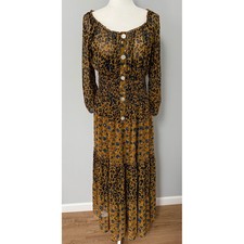 Fig and Flower Anthropologie Leopard Floral Tiered Semi Sheer Maxi Dress Size M