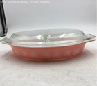 Pyrex Pink White Kitchenware Oval Divided Casserole Dish With Lid