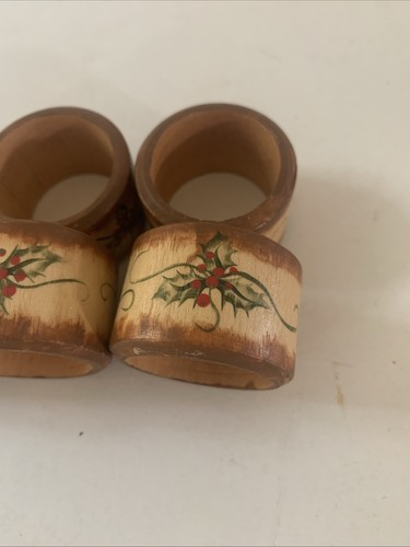 Wood Napkin Rings Mistletoe Design Set Of 6 - Afbeelding 3 van 7