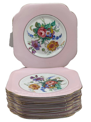 Colclough Bone China Longton England Set of 12 Plates 6.5'' Bread and Butter Pink